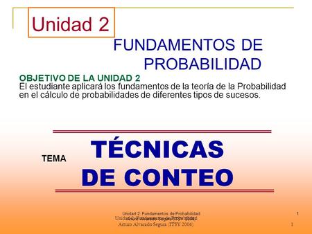 TÉCNICAS DE CONTEO Unidad 2 FUNDAMENTOS DE PROBABILIDAD
