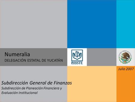Numeralia DELEGACIÓN ESTATAL DE YUCATÁN Subdirección General de Finanzas Subdirección de Planeación Financiera y Evaluación Institucional Julio 2007.