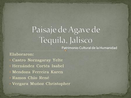 Elaboraron: Castro Norzagaray Yelte Hernández Cortés Isabel Mendoza Ferreira Karen Ramos Chío René Vergara Muñoz Christopher Patrimonio Cultural de la.