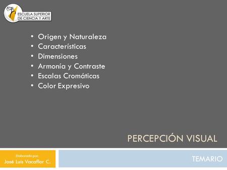 Percepción visual Origen y Naturaleza Características Dimensiones