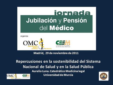 Madrid, 29 de noviembre de 2011 Repercusiones en la sostenibilidad del Sistema Nacional de Salud y en la Salud Pública Aurelio Luna. Catedrático Medicina.