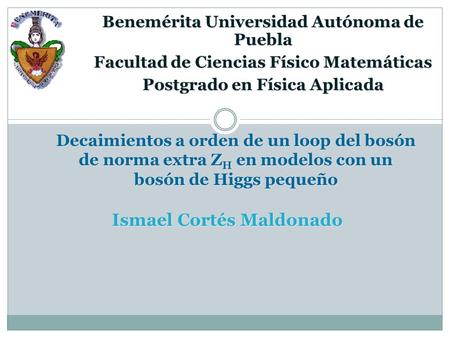 Benemérita Universidad Autónoma de Puebla Facultad de Ciencias Físico Matemáticas Postgrado en Física Aplicada Decaimientos a orden de un loop del bosón.