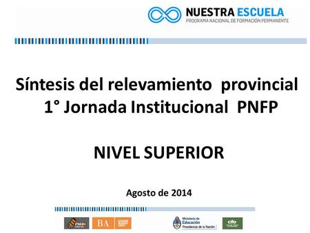 Síntesis del relevamiento provincial 1° Jornada Institucional PNFP NIVEL SUPERIOR Agosto de 2014.