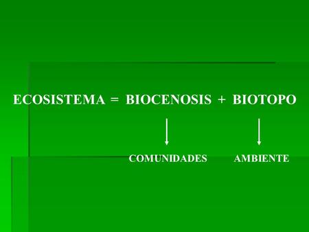 ECOSISTEMA = BIOCENOSIS + BIOTOPO