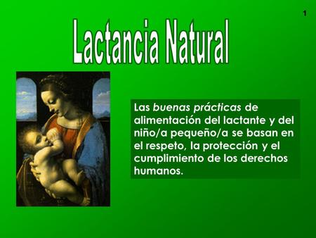 1 Lactancia Natural Las buenas prácticas de alimentación del lactante y del niño/a pequeño/a se basan en el respeto, la protección y el cumplimiento de.