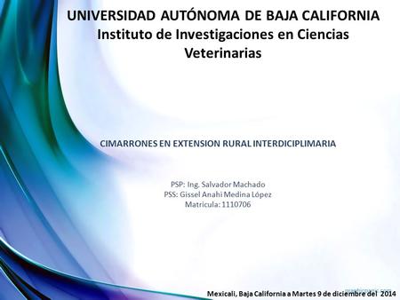 UNIVERSIDAD AUTÓNOMA DE BAJA CALIFORNIA Instituto de Investigaciones en Ciencias Veterinarias CIMARRONES EN EXTENSION RURAL INTERDICIPLIMARIA PSP: Ing.