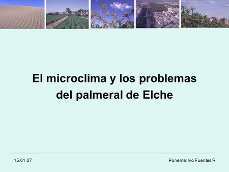 15.01.07 Ponente: Ivo Fuentes R. El microclima y los problemas del palmeral de Elche.