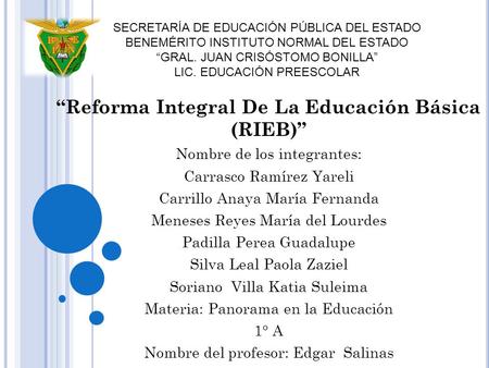 “Reforma Integral De La Educación Básica (RIEB)”
