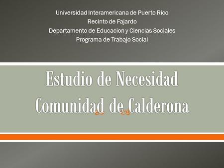  Universidad Interamericana de Puerto Rico Recinto de Fajardo Departamento de Educacion y Ciencias Sociales Programa de Trabajo Social.