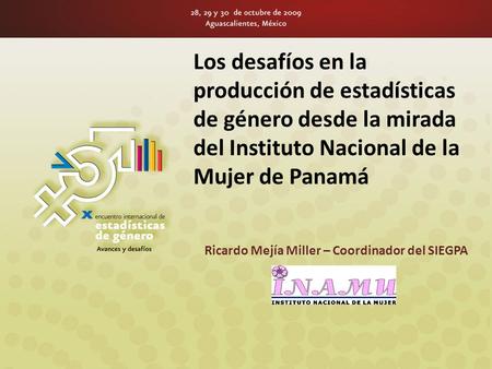 Los desafíos en la producción de estadísticas de género desde la mirada del Instituto Nacional de la Mujer de Panamá Ricardo Mejía Miller – Coordinador.
