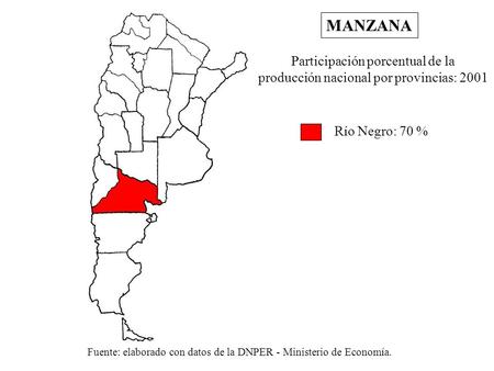 Participación porcentual de la producción nacional por provincias: 2001 Fuente: elaborado con datos de la DNPER - Ministerio de Economía. MANZANA Río Negro: