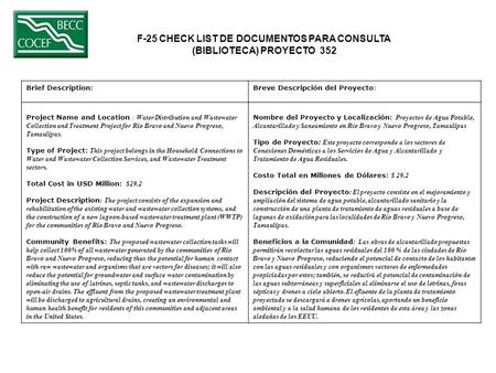 F-25 CHECK LIST DE DOCUMENTOS PARA CONSULTA (BIBLIOTECA) PROYECTO 352