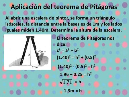Aplicación del teorema de Pitágoras