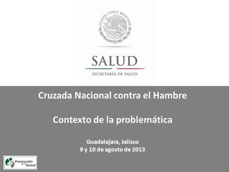 Cruzada Nacional contra el Hambre Contexto de la problemática Guadalajara, Jalisco 9 y 10 de agosto de 2013.