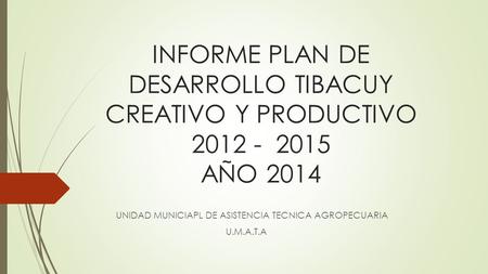 INFORME PLAN DE DESARROLLO TIBACUY CREATIVO Y PRODUCTIVO 2012 - 2015 AÑO 2014 UNIDAD MUNICIAPL DE ASISTENCIA TECNICA AGROPECUARIA U.M.A.T.A.