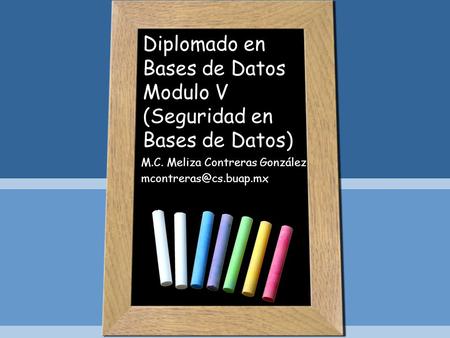 Diplomado en Bases de Datos Modulo V (Seguridad en Bases de Datos) M.C. Meliza Contreras González