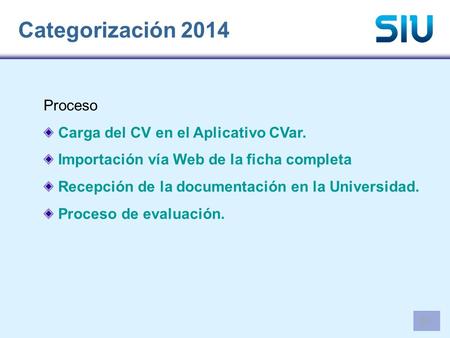 Categorización 2014 Proceso Carga del CV en el Aplicativo CVar.