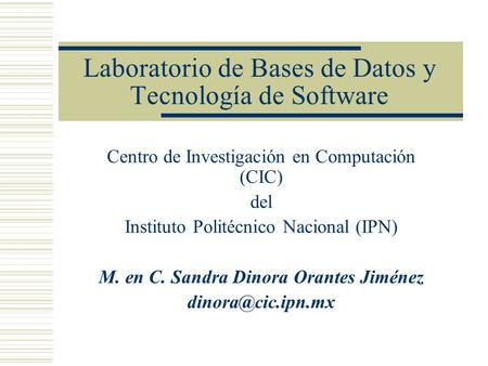 Laboratorio de Bases de Datos y Tecnología de Software Centro de Investigación en Computación (CIC) del Instituto Politécnico Nacional (IPN) M. en C. Sandra.