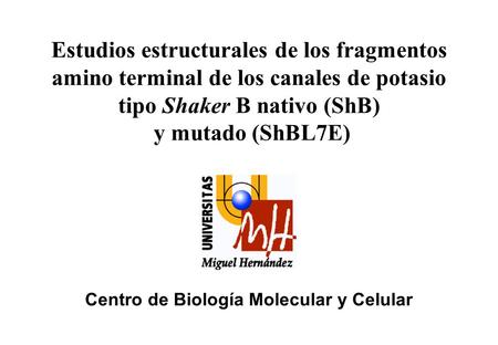 Centro de Biología Molecular y Celular Estudios estructurales de los fragmentos amino terminal de los canales de potasio tipo Shaker B nativo (ShB) y mutado.