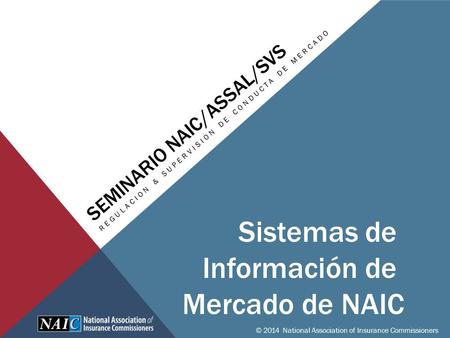 SEMINARIO NAIC/ASSAL/SVS REGULACION & SUPERVISION DE CONDUCTA DE MERCADO © 2014 National Association of Insurance Commissioners Sistemas de Información.
