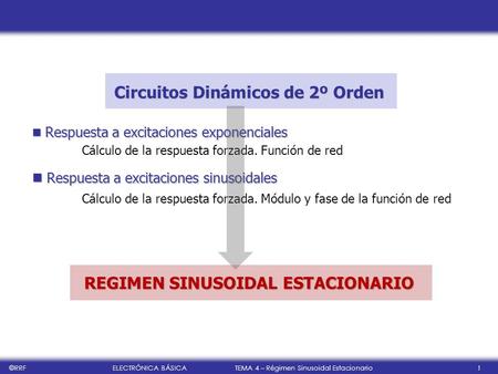 Circuitos Dinámicos de 2º Orden REGIMEN SINUSOIDAL ESTACIONARIO