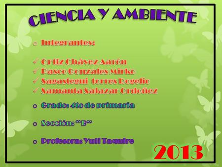 2013 CIENCIA Y AMBIENTE Integrantes: Ortiz Chávez Aarón