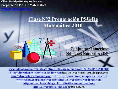 Oliver Rodrigo Henríquez Aracena Preparación PSU De Matemática www.oliverclases.es.tl Clase N°2 Preparación PSU De Matemática 2010 Conjuntos Numéricos.