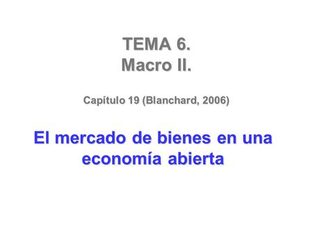 TEMA 6. Macro II. Capítulo 19 (Blanchard, 2006)