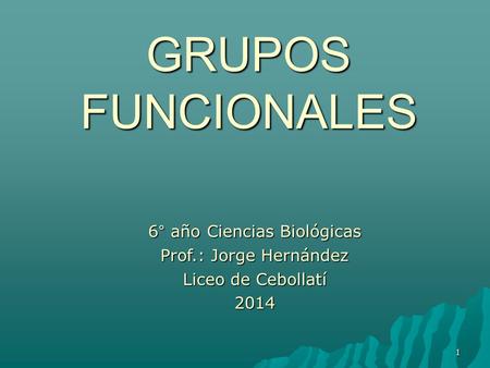 GRUPOS FUNCIONALES 6° año Ciencias Biológicas Prof.: Jorge Hernández Liceo de Cebollatí 2014 1.
