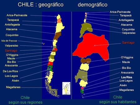 CHILE : geográfico CHILE : geográficoChile según sus regiones Tarapacá Antofagasta Atacama Coquimbo Valparaíso O’Higgins Maule Bio Bio Araucanía Los Lagos.