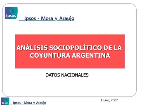 Enero, 2002 ANÁLISIS SOCIOPOLÍTICO DE LA COYUNTURA ARGENTINA DATOS NACIONALES.