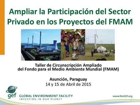 Ampliar la Participación del Sector Privado en los Proyectos del FMAM 1 Taller de Circunscripción Ampliado del Fondo para el Medio Ambiente Mundial (FMAM)