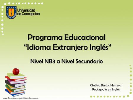Programa Educacional “Idioma Extranjero Inglés” Nivel NB3 a Nivel Secundario Cinthia Bustos Herrera Pedagogía en Inglés.