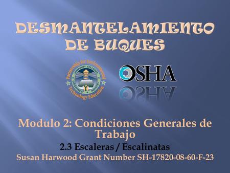 Modulo 2: Condiciones Generales de Trabajo 2.3 Escaleras / Escalinatas Susan Harwood Grant Number SH-17820-08-60-F-23.