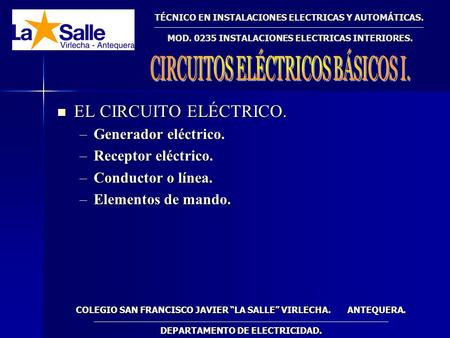 EL CIRCUITO ELÉCTRICO. Generador eléctrico. Receptor eléctrico.