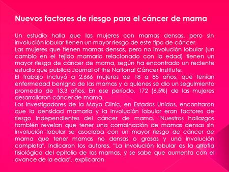 Nuevos factores de riesgo para el cáncer de mama