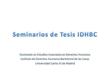 Doctorado en Estudios Avanzados en Derechos Humanos Instituto de Derechos Humanos Bartolomé de las Casas Universidad Carlos III de Madrid.