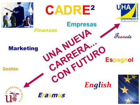 UNA NUEVA CARRERA... CON FUTURO. Marketing Espagnol Gestión Empresas ErasmusErasmus Finanzas English. Francés CADRE².