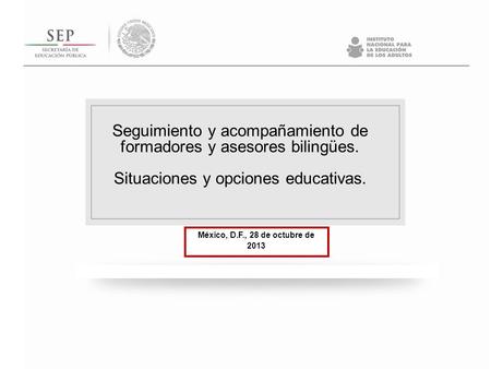 Seguimiento y acompañamiento de formadores y asesores bilingües. Situaciones y opciones educativas. México, D.F., 28 de octubre de 2013.