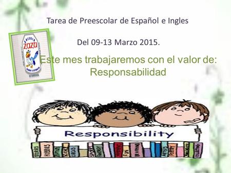 Tarea de Preescolar de Español e Ingles Del Marzo 2015.
