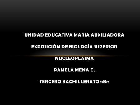 UNIDAD EDUCATIVA MARIA AUXILIADORA EXPOSICIÓN DE BIOLOGÍA SUPERIOR NUCLEOPLASMA PAMELA MENA C. TERCERO BACHILLERATO «B»