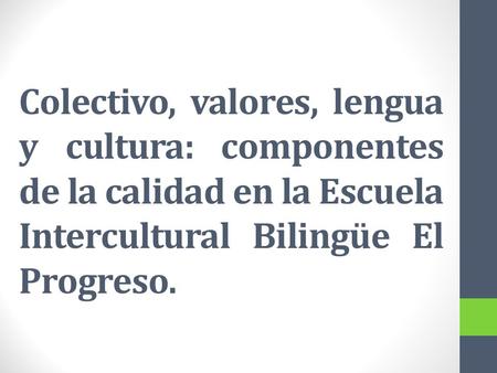 Colectivo, valores, lengua y cultura: componentes de la calidad en la Escuela Intercultural Bilingüe El Progreso.