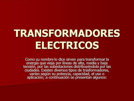 TRANSFORMADORES ELECTRICOS