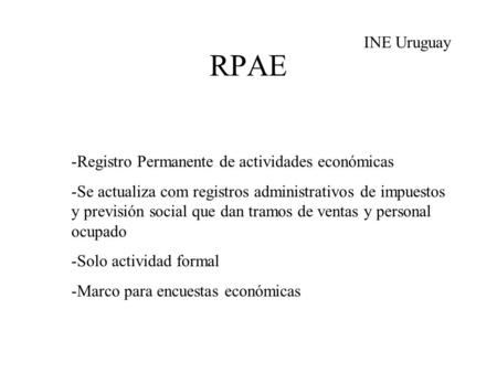 RPAE INE Uruguay Registro Permanente de actividades económicas