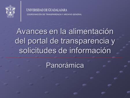 Avances en la alimentación del portal de transparencia y solicitudes de información Panorámica.