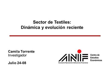 1 Sector de Textiles: Dinámica y evolución reciente Camila Torrente Investigador Julio 24-08.
