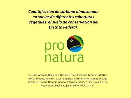 Cuantificación de carbono almacenado en suelos de diferentes coberturas vegetales: el suelo de conservación del Distrito Federal. Dr. José Antonio Benjamín.