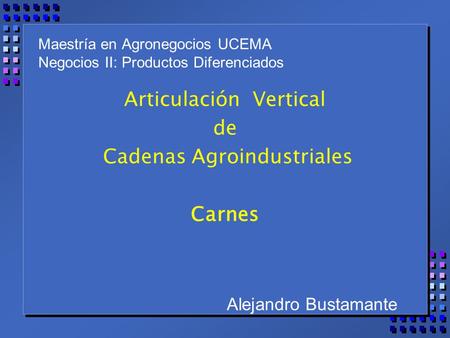 Maestría en Agronegocios UCEMA Negocios II: Productos Diferenciados Articulación Vertical de Cadenas Agroindustriales Carnes Alejandro Bustamante.