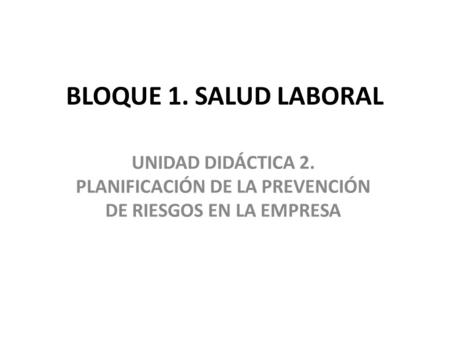 BLOQUE 1. SALUD LABORAL UNIDAD DIDÁCTICA 2. PLANIFICACIÓN DE LA PREVENCIÓN DE RIESGOS EN LA EMPRESA.