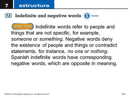 Indefinite words refer to people and things that are not specific, for example, someone or something. Negative words deny the existence of people and things.
